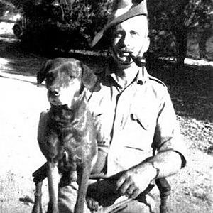 Ken with a mongrel that saved his life, Nipper