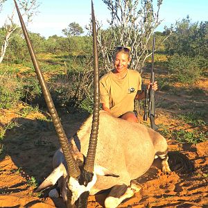 41.5 gemsbok bull and happy lady hunter!