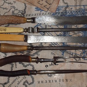1883 Era Black Powder hunt Knives/forks /sharpeners collection
