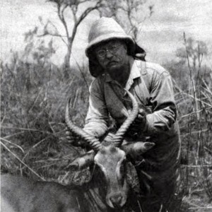Theodore Roosevelt with kob, shot at rhino camp