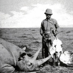 Theodore Roosevelt, rhino and bustard shot from rhino