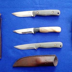 Micarata & Swamp Kauri and Buffalo Horn Bushcraft Hunters Knives in traditional sheaths