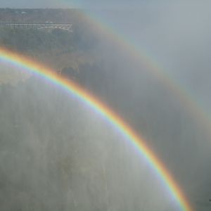 Rainbow in water shower from falls