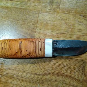 Knife with handle of Moose Antlers & Birch bark