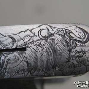 Cape Buffalo Engraving on Double Rifle