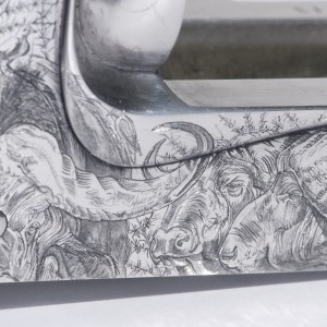 Cape Buffalo Engraving on Double Rifle