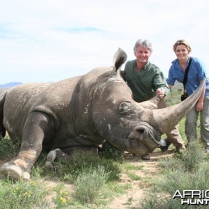 Hunter and Writer J. Alain Smith darted White Rhino