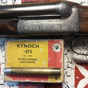 WW1 vintage double in .475NE Straight and pre-WW2 ICI Kynoch 480 grain cupernickle solid