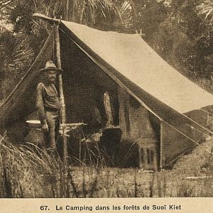 French hunters jungle camp in the Suoi Kiet French Indochina  Vietnam one hundred years ago
