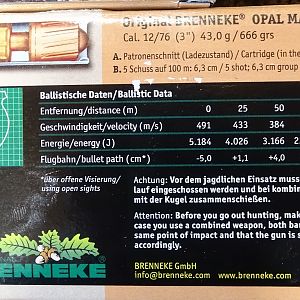 Brenneke Opal Magnum 12ga 3", 666 gr, 5184Joule/3822 ft.-lbs