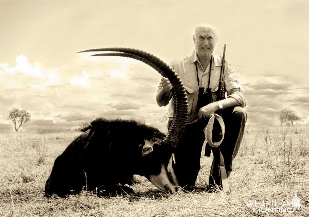 Alfredo Gomez-Torres with his 48" sable-Mahango Game Park, Namibia