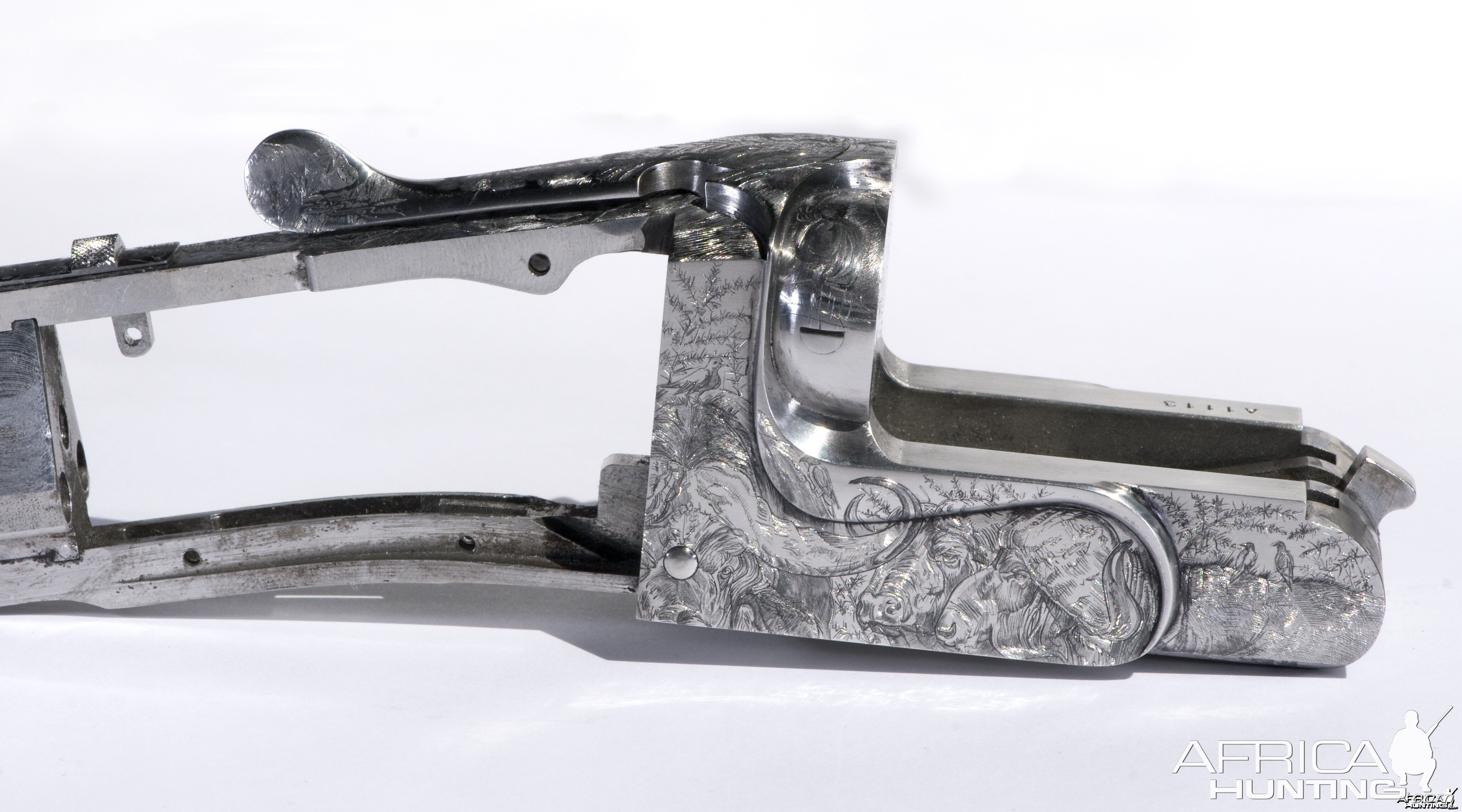 Cape Buffalo Engraving on Double Rifle