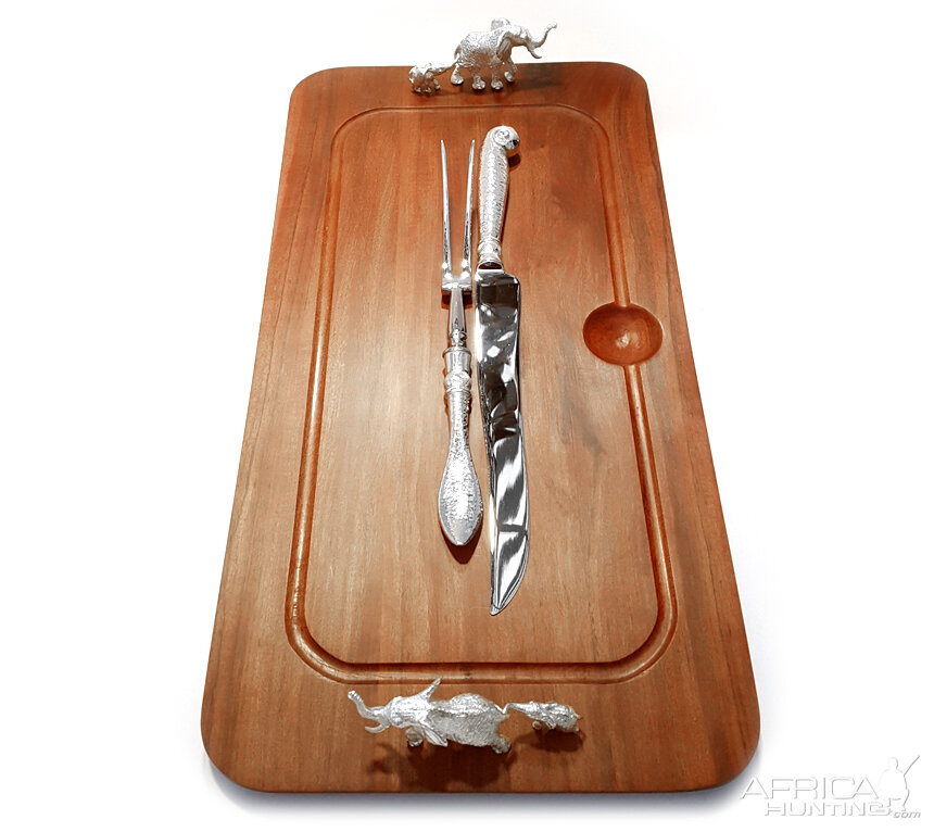 Carving Board Plated Silver & Rhodesian Teak from African Sporting Creations
