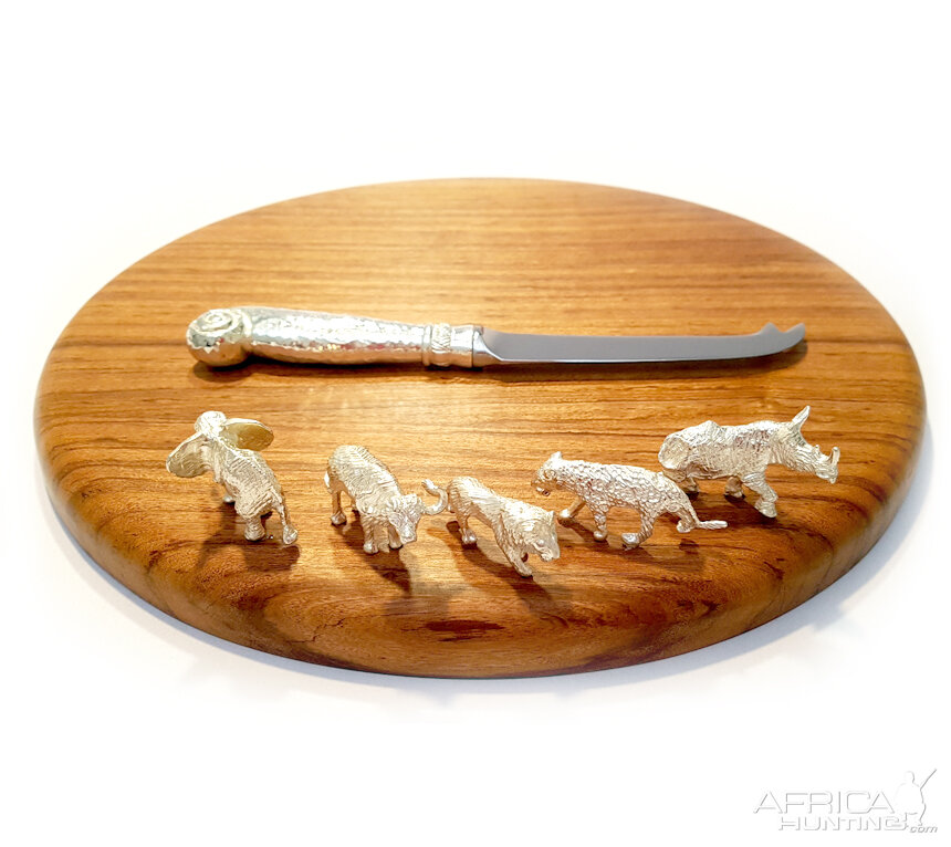 Cheese Board Plated Silver & Rhodesian Teak from African Sporting Creations