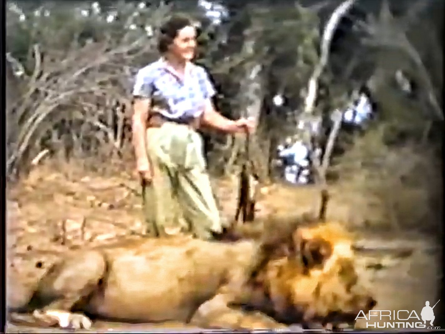 Client with her Rowland Ward record-book lion, guided by Harry Manners-Limpopo, Mozambique
