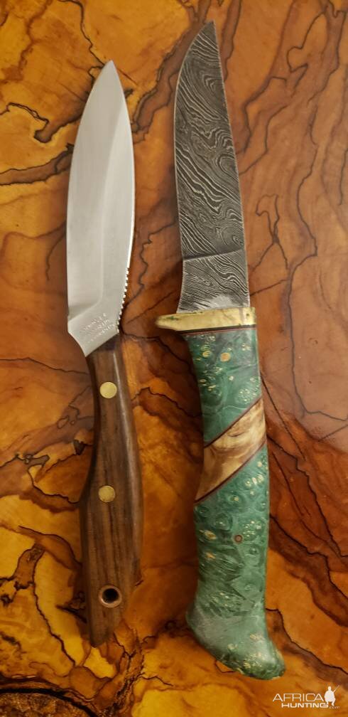 D. H. Russel Belt Knife & Custom Damascus Steel Knife