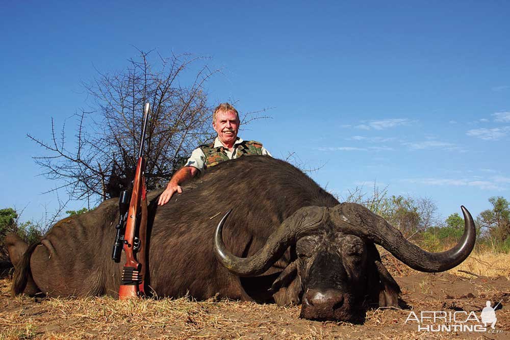 Dr. Wolf Machaelis with his 48-inch buffalo-Caprivi Strip, Namibia