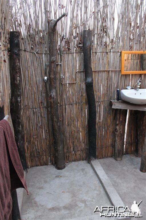 Hot water shower at tented camp in Caprivi Namibia