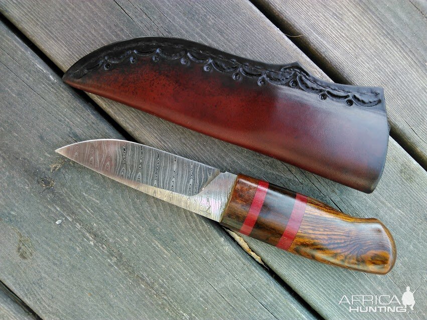 Hunting Knife handle made of fosil Seacow bone,Ciricote Bicote & Amarant