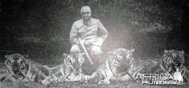 Maharaj Kumar of Vizainagram with 4 Trophy Tigers