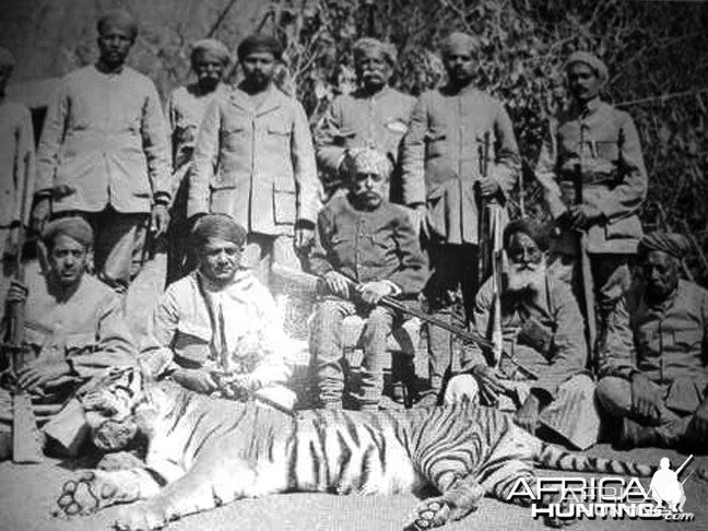 Maharana Bhupal Singhji of Udai with Tiger