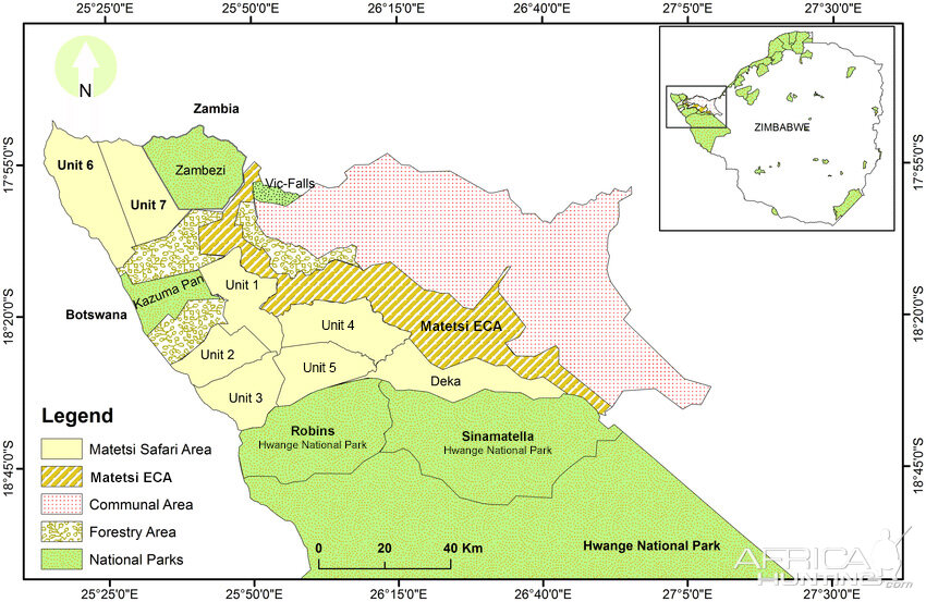 Map of Hunting Area Zimbabwe