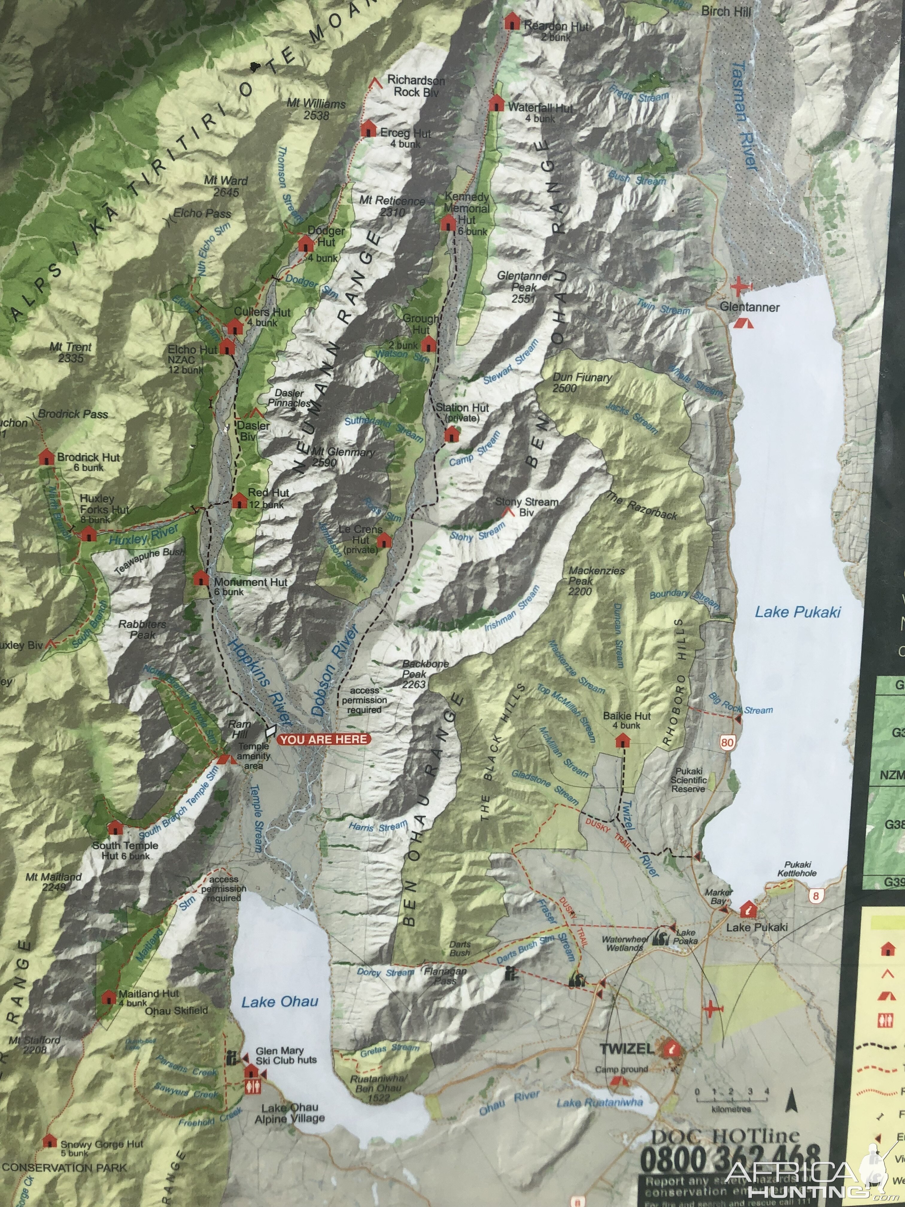 Map of Ruataniwha Conservation Park New Zealand