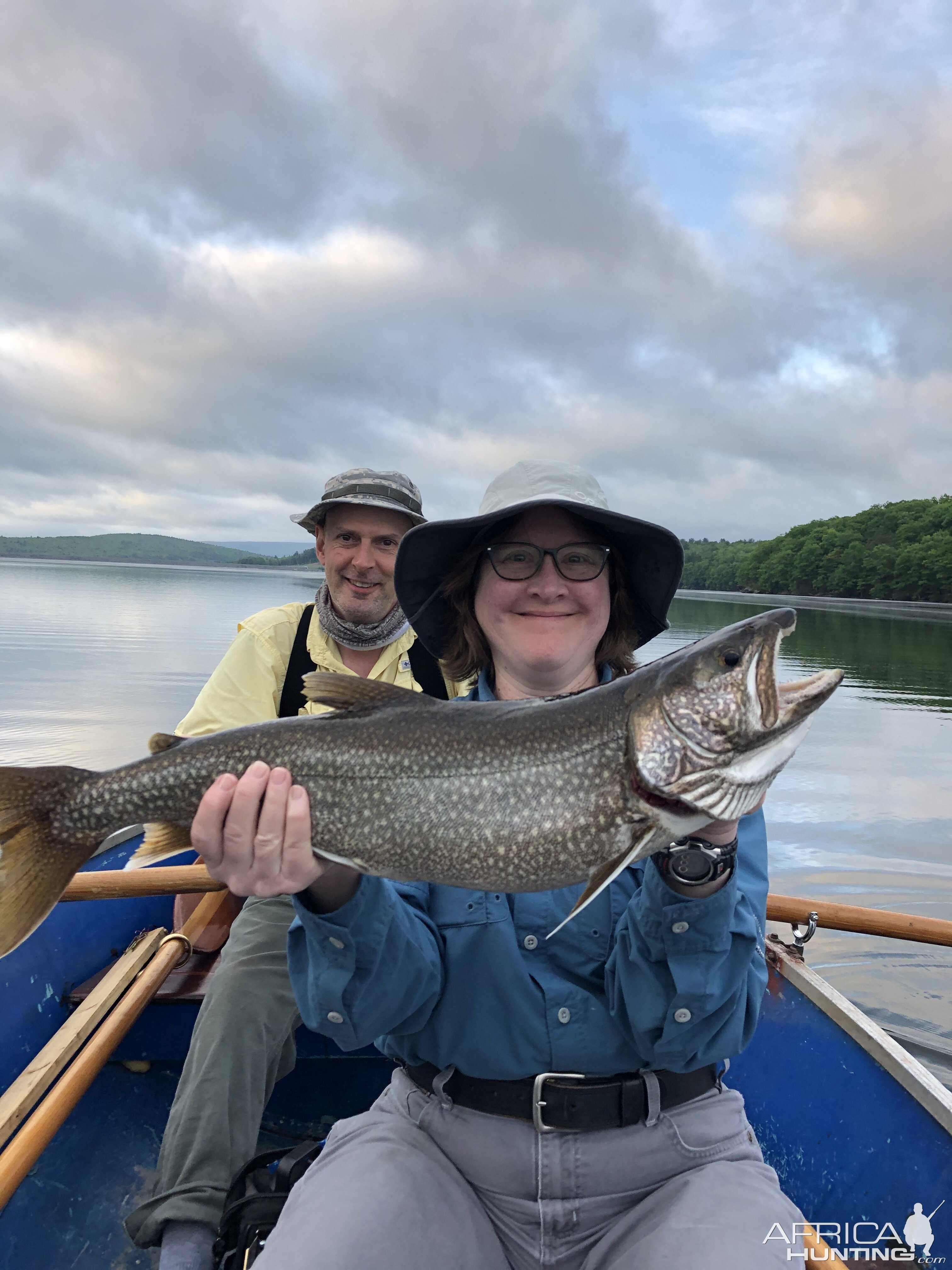 Mrs BeeMaa with her first Lake Trout from the Rondout Reservoir