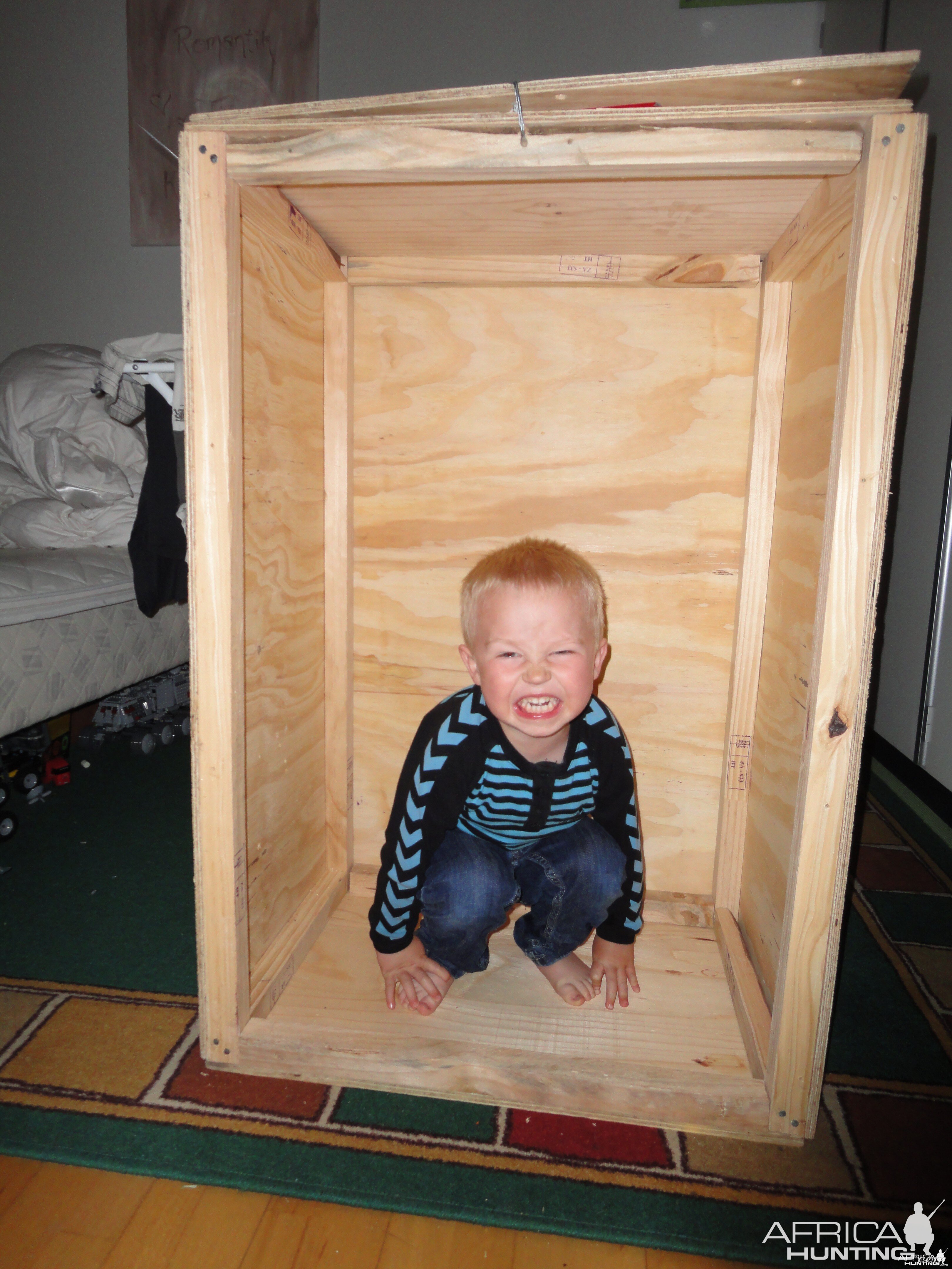 My granson in a trophy crate