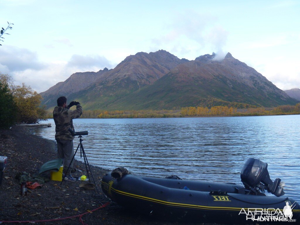 My guide glassing the far shore by our little Zodiac boat