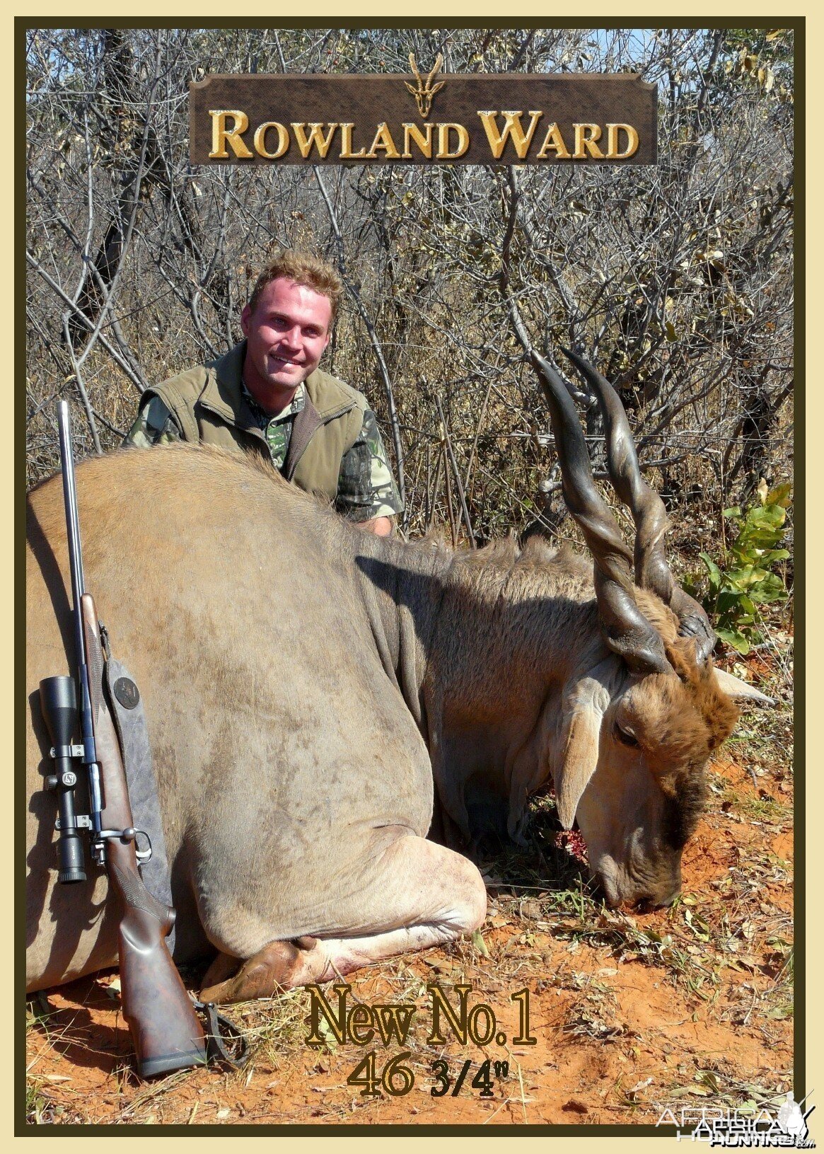 New Rowland Ward Record Cape Eland 46 6/8" hunted in Namibia by Charl