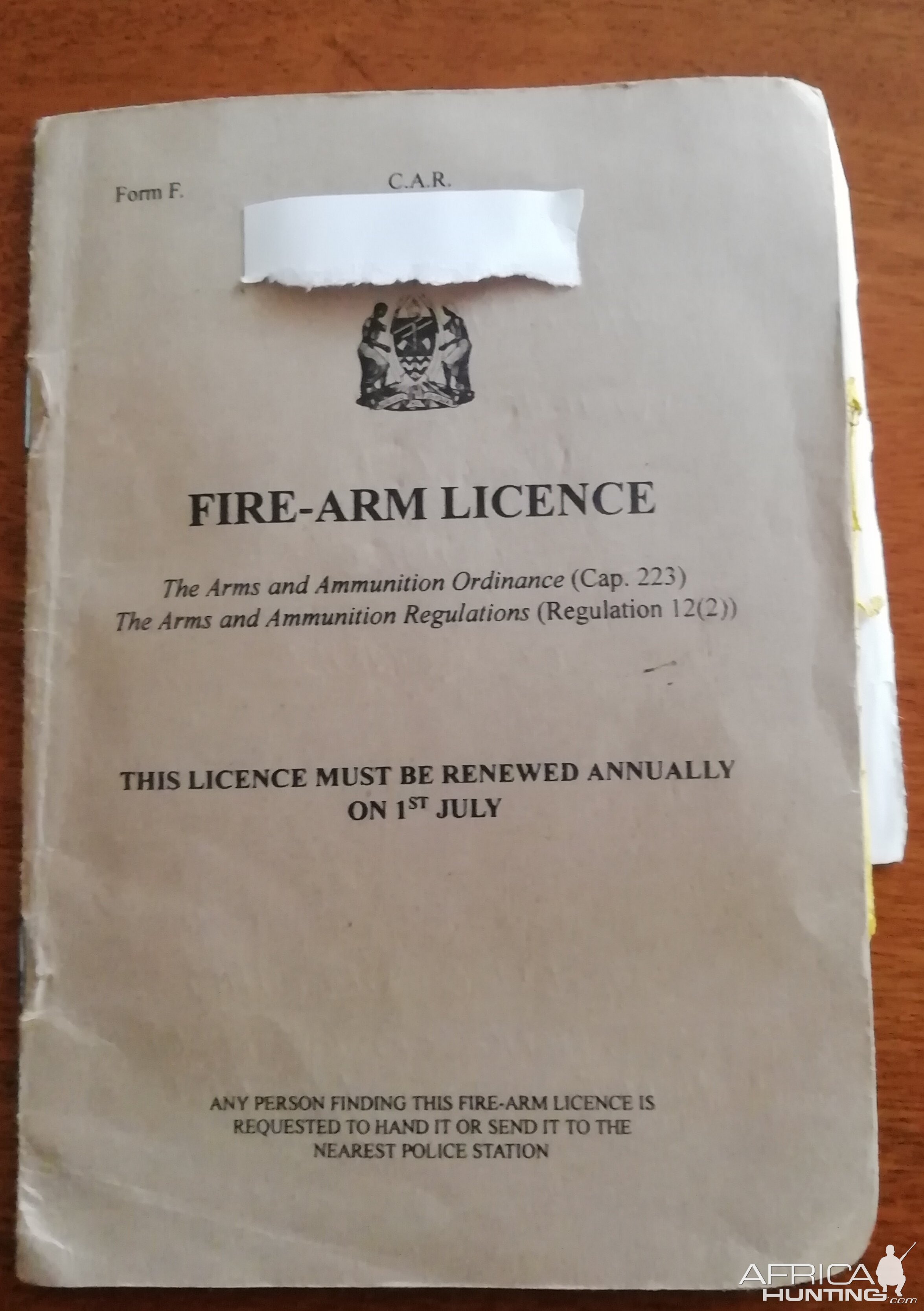 Old Kenyan Firearm Certificate