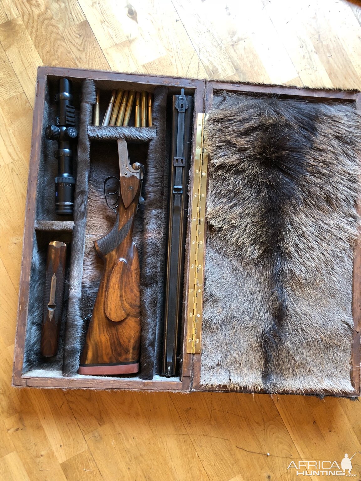 One of a kind Rifle Case covered inside &outside with back skins from Blue Wildebeast, Blesbok & Kudu