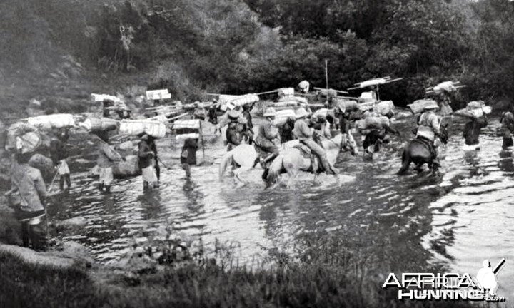 Theodore Roosevelt, the safari fording a stream