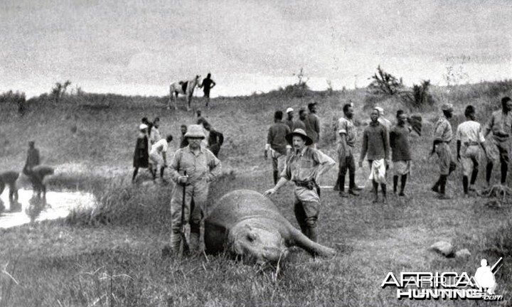 Theodore Roosevelt with hippo and bwana Engozi (Judd)