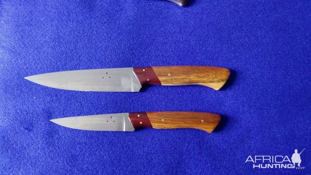 Two knives of a 4 Knife kitchen set with Jarrah and Blackwood