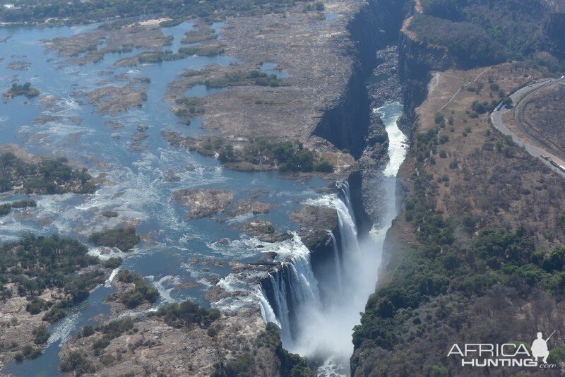 View of Victoria Falls from helicopter in Zimbabwe