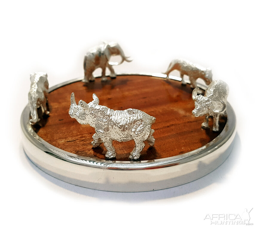 Wine Bottle Coaster Plated Silver & Rhodesian Teak from African Sporting Creations