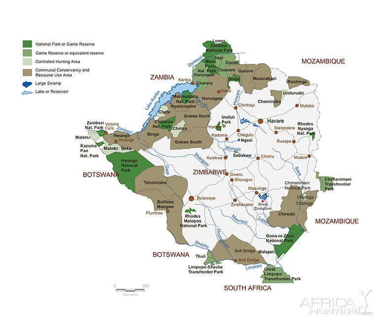 Zimbabwe Hunting Areas Map Large